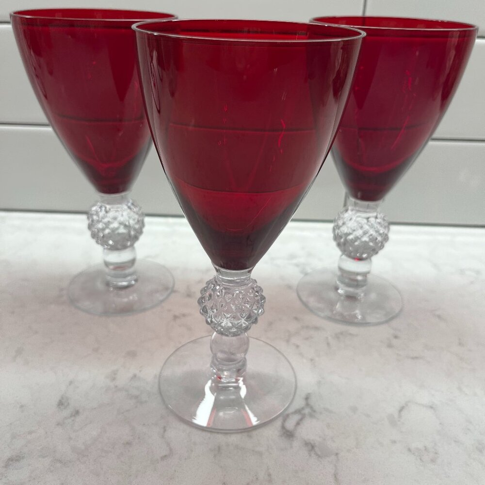 (3) Water Goblet Golf Ball Ruby by Morgantown, 6.75”h, 9 oz